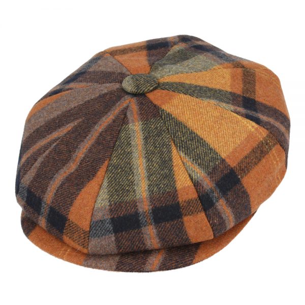 Maz Check Tartan 8 Panel Newsboy Cap - Orange
