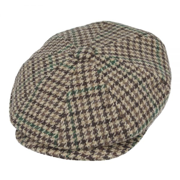 Maz Houndstooth Tweed 8 Panel Newsboy Cap - Green