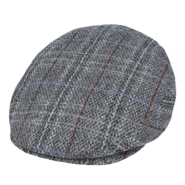 Maz Country Side Wool Check Tweed Flat Cap - Grey
