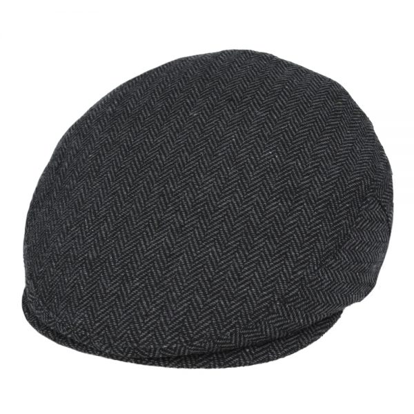 Maz Country Side Wool Herringbone Flat Cap - Black