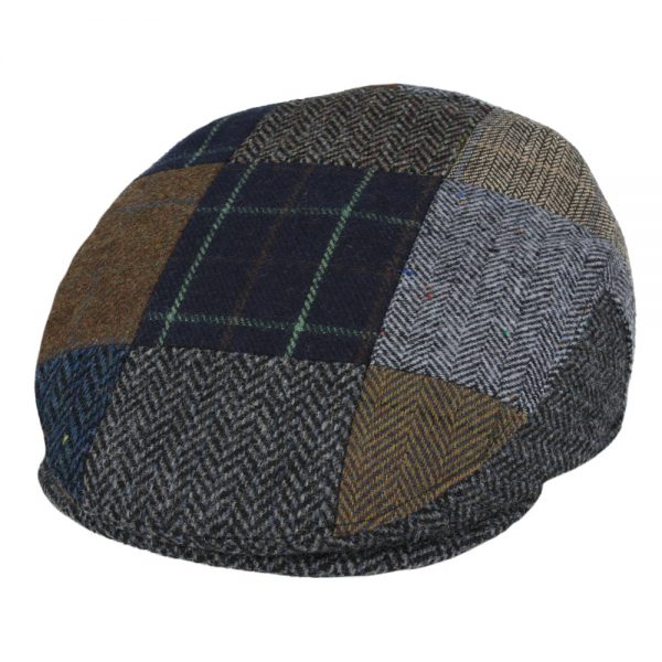 Maz Wool Herringbone Tweed Patchwork Flat Cap - Multi Colour