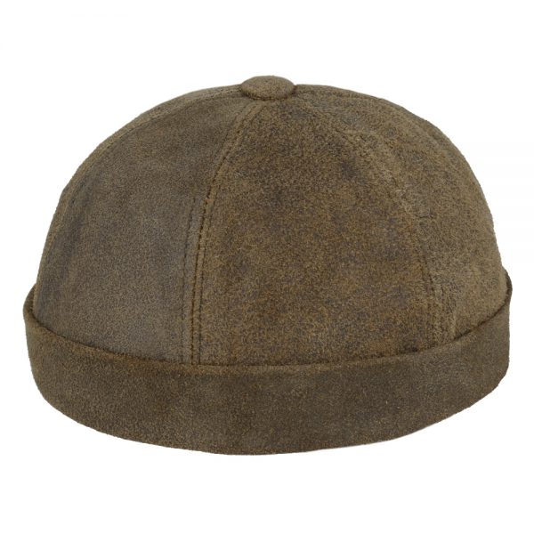 Gladwin Bond Leather Suede Docker Rolled Cuff Retro Brimless Hats