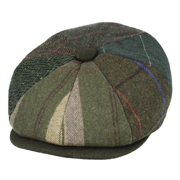 Maz Donegal Tweed Herringbone Tartan Patch Newsboy Cap - Multi Colour