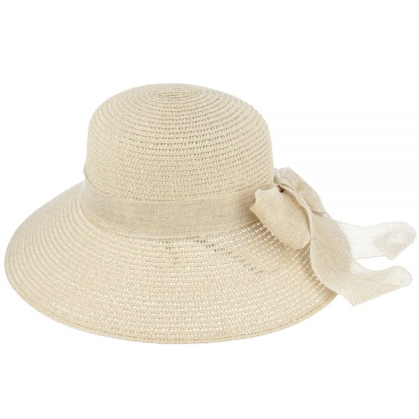 Women's Vintage 1950s Paper Straw Wide Brim Floppy Hat With Matching Band