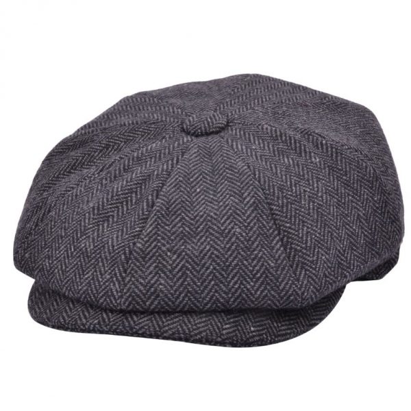 G&H Classic Herringbone Gatsby 8 Panel Newsboy Cap - D/Grey