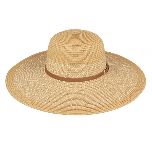Paper Straw Vintage Style Wide Brim Floppy Hat - Camel
