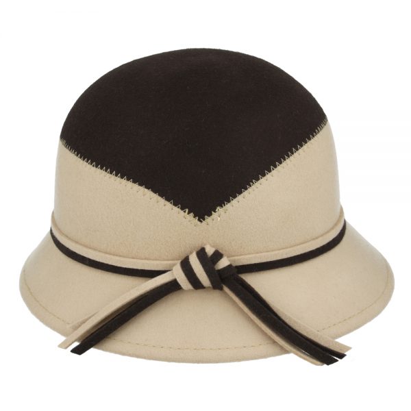 Ladies Chic Vintage Wool Cloche Hat With Strap Bow & belt Around