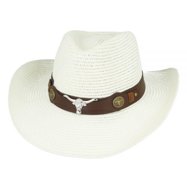 Summer Cowboy Hat With Shapeable Brim and buffalo Strap - Cream