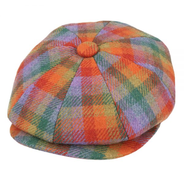Checked Tartan Tweed Wool 8 Panels Newsboy Cap - Multi Colour
