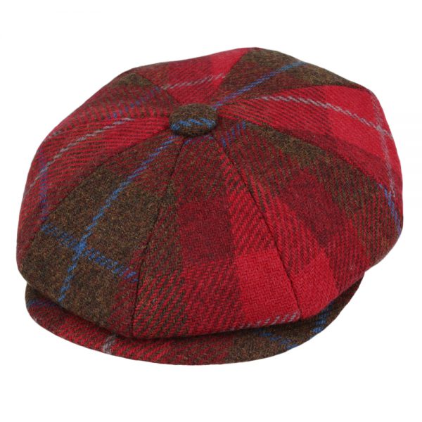 Tartan Tweed Wool 8 Panels Newsboy Cap - Red