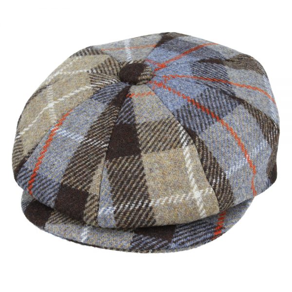 Tartan Checked Wool 8 Panels Newsboy Cap - Brown