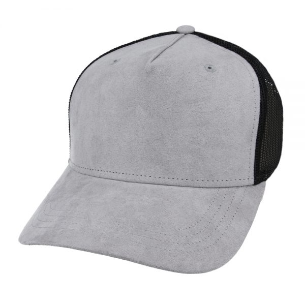 Faux Suede Mesh Curved Visor Baseball Cap - Grey