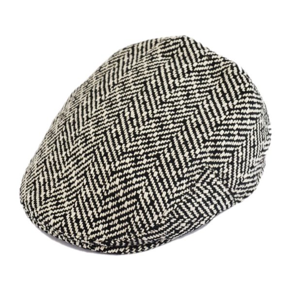 Black-white Herringbone G&H Flat Cap