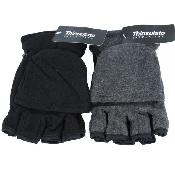 Maz Unisex Fleece Fingerless Gloves Can Be Worn As Mittens