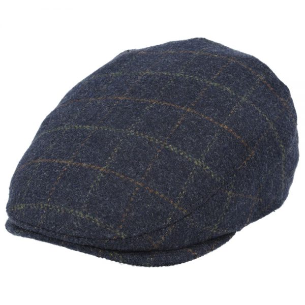 G&H Wool Check Tweed Flat Cap - Blue
