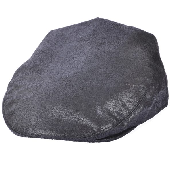 G&H Leather Look PVC Flat Cap - Black