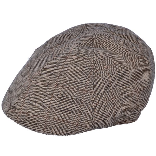 G&H Check Tweed Six Panel Flat Cap - Brown