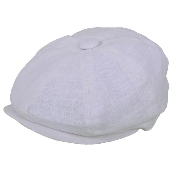 G&h Linen Gatsby Newsboy Cap - White