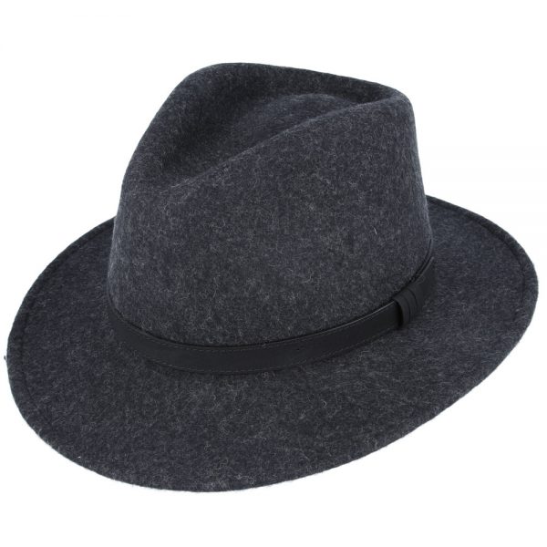 Maz Wool Fedora Hat With Leather Band - Mix Charcoal