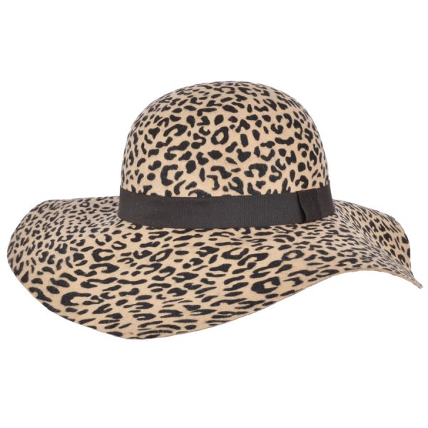 Maz Leopard Wide Brim Wool Floppy Hat - Leopard
