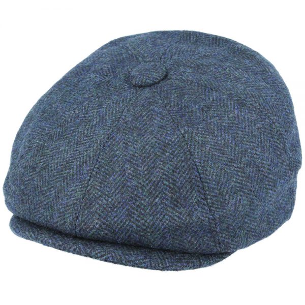 G&H Wool Herringbone 8 Panel Newsboy Cap - Blue