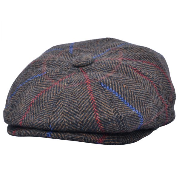 G&H Check Herringbone Newsboy Cap - Brown
