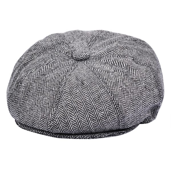 Maz Herringbone Newsboy Cap - Grey
