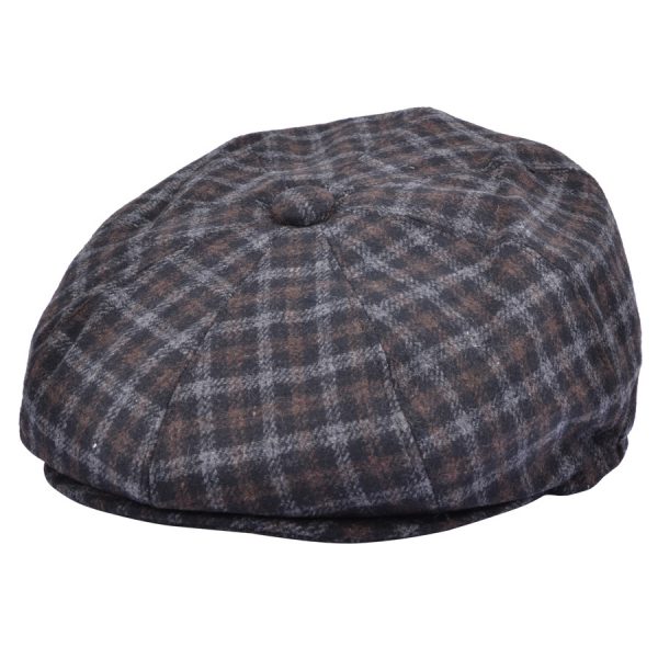 Maz Tweed Check Newsboy Cap - Brown