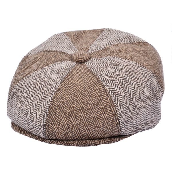 Maz Herringbone Patch Newsboy Cap - Brown