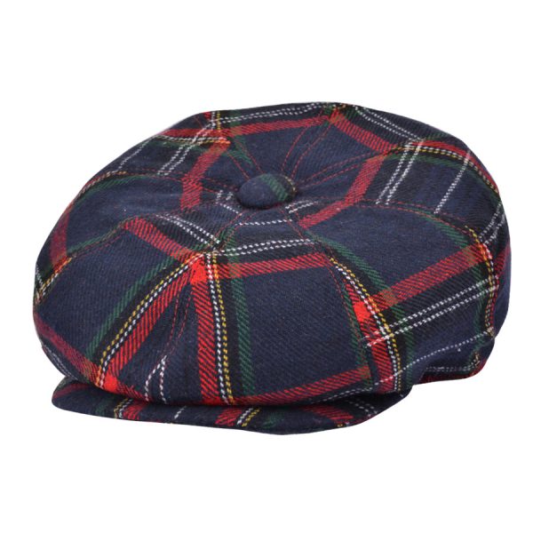 G&H Tartan 8 Panel Newsboy Cap - Navy
