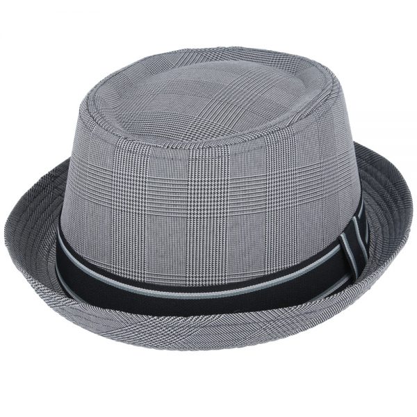 Cotton Pork Pie Hat With Strip Band - Grey