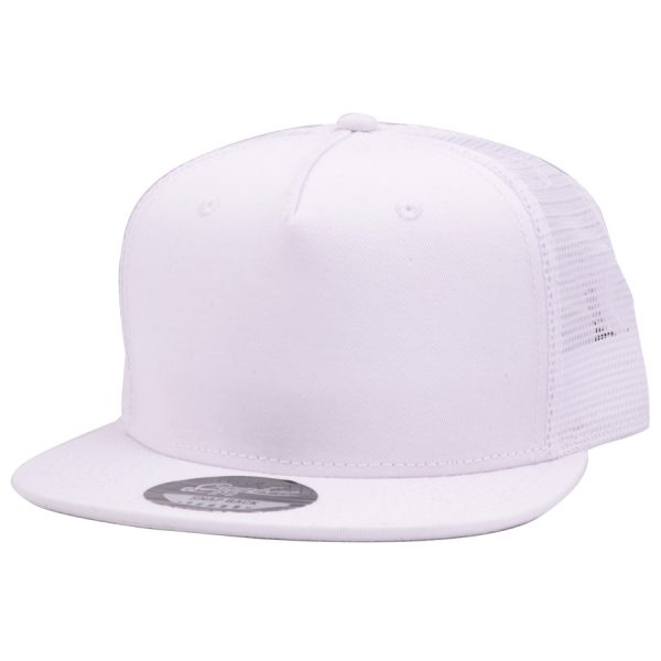 Carbon212 5 Panel Mesh Back Trucker Snapback Hat – White