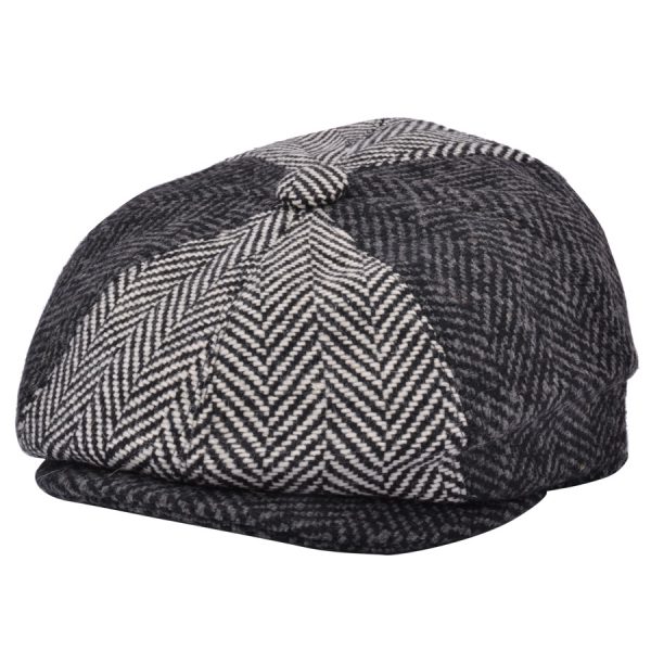 G&H Herringbone Patch Newsboy Cap - Black/White