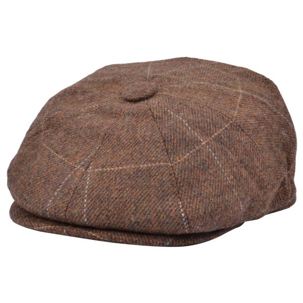 G&H Wool Check 8 Panel Newsboy Cap - Brown