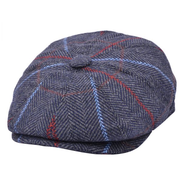 G&H Check Herringbone Newsboy Cap - Blue