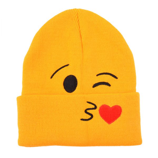 EMOJI KISS BEANIE HAT - YELLOW