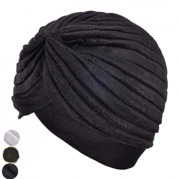Maz Ladies Plain Shiny Shimmer Glitter Sparkly Turban - Silver, Black