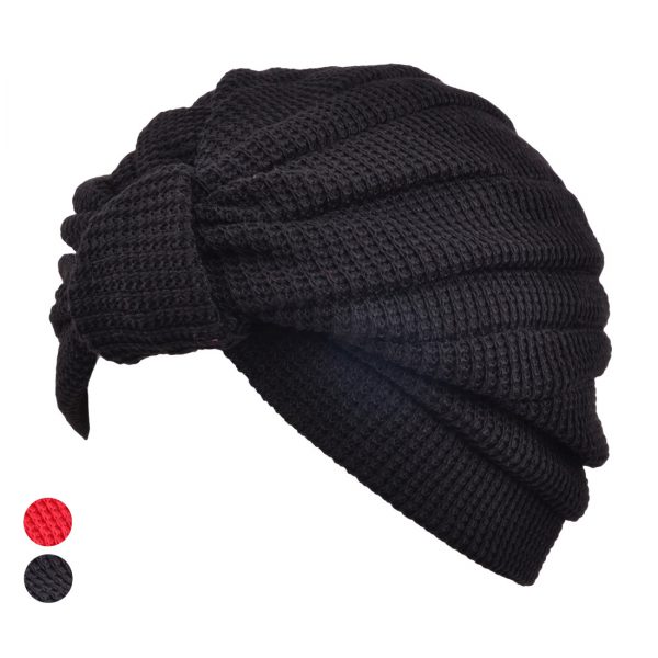 Maz Ladies Plain Woolen Turban - Wine, Black