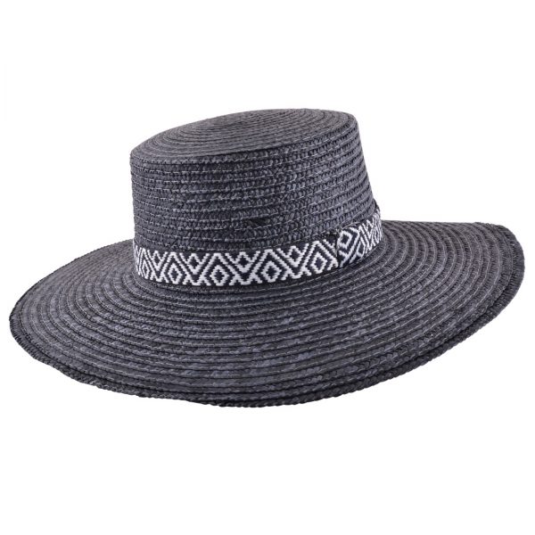 Maz Big Brim Straw Pork Pie Hat - Black