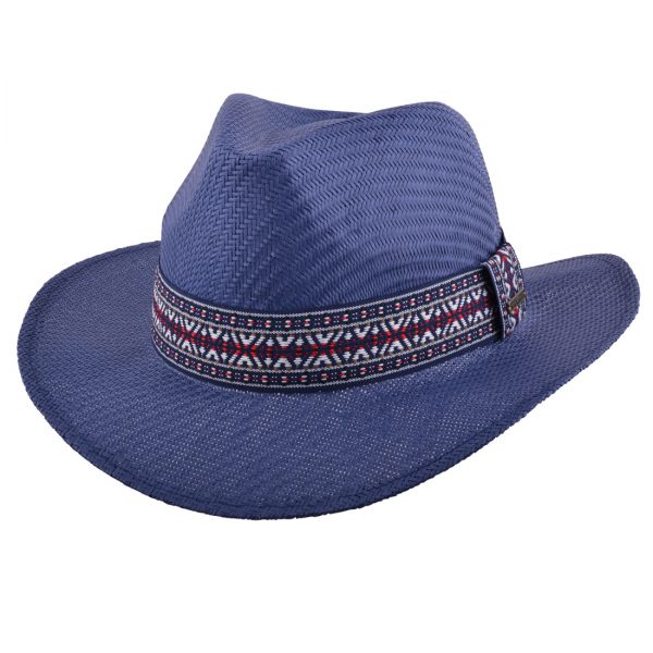 Maz Summer Paper Straw Panama Fedora Hat - Navy