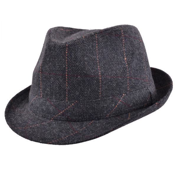 Herringbone Checked Trilby Hat - Black