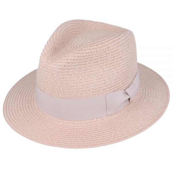 Summer Paper Straw Fedora Hat - Peach