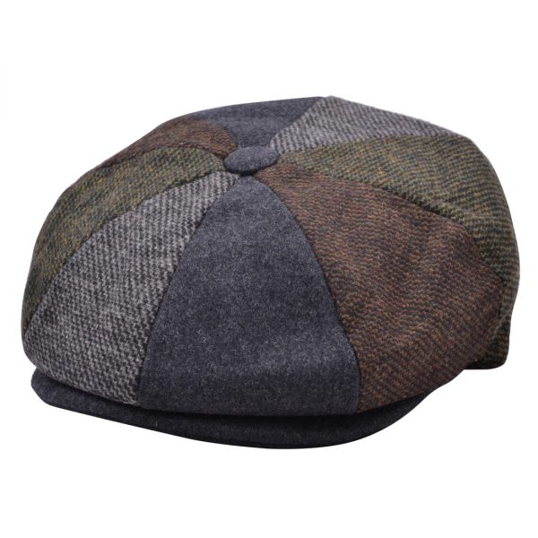 Maz Patch Herringbone Elastic Newsboy Cap - Dark Grey