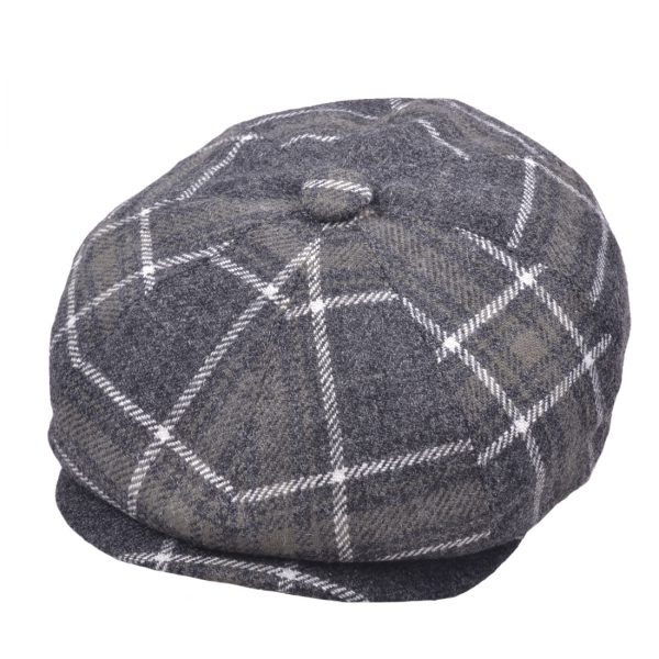 G&H Check Tartan Newsboy Cap - Charcoal/Olive