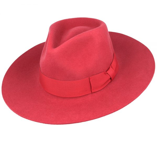 GLADWINBOND DAISY WIDE STIFF & SNAP BRIM FEDORA HAT - RUBY