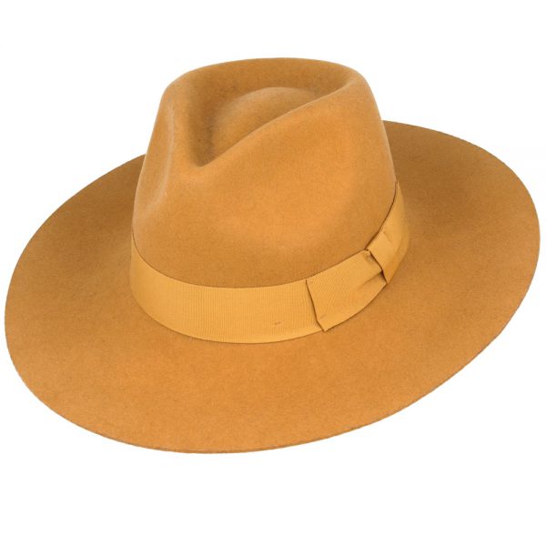 GLADWINBOND DAISY WIDE STIFF & SNAP BRIM FEDORA HAT - GOLD