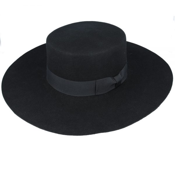 Maz Jason Wide Stiff Brim Wool Pork Pie Hat - Black