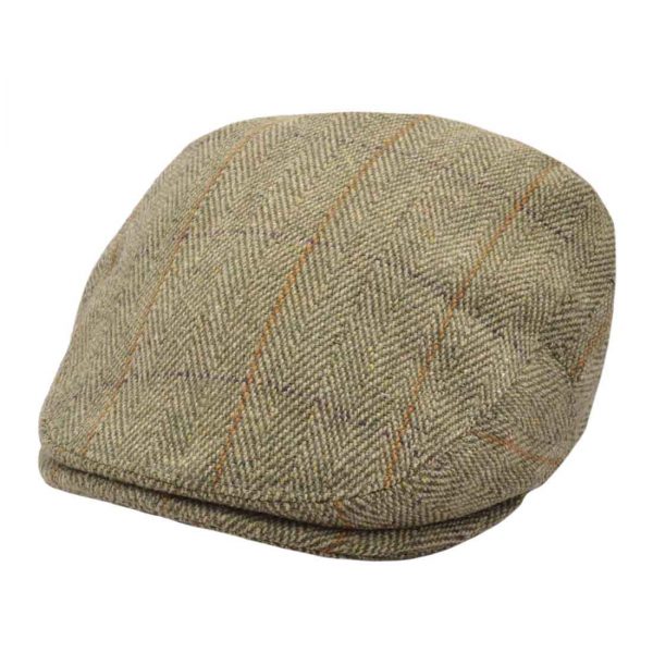 G&H Check Tweed Flat Cap - Olive-Green