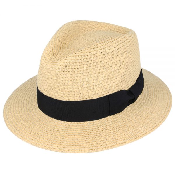 Summer Paper Straw Fedora Hat - Beige