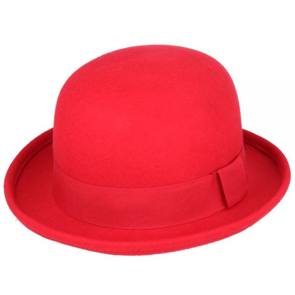 Soft Crushable Wool Bowler Hat - Red